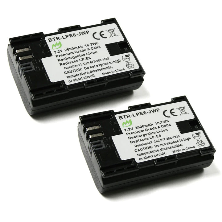 PATONA 2x Batteria LP-E6 Premium 2400mAh – Compatibile Con Canon EOS 5D, 6D, 7D, 80D, 90D, R5, R6 E Tante Altre – Ricarica Col Caricabatterie Originale - 5