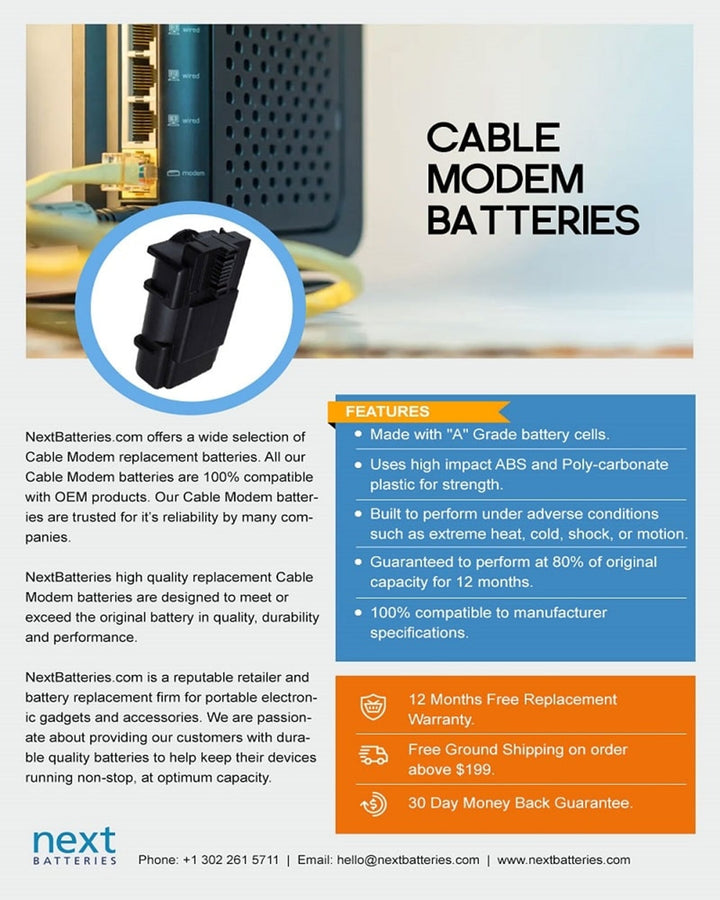 ARRIS BPB044S SVG2482AC TG1672 Battery 4400mAh Black - 4