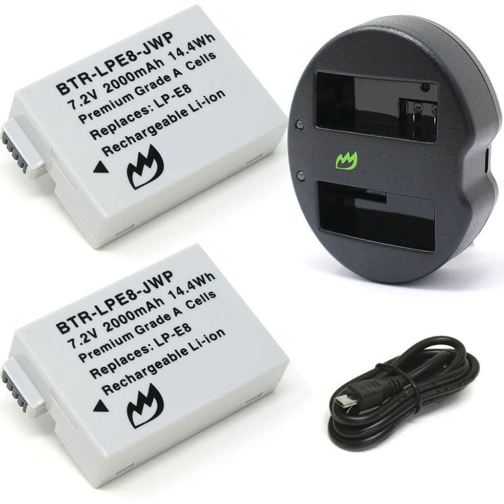 Canon EOS Rebel T5i Battery 2-Pack 2000mAh Dual Charger