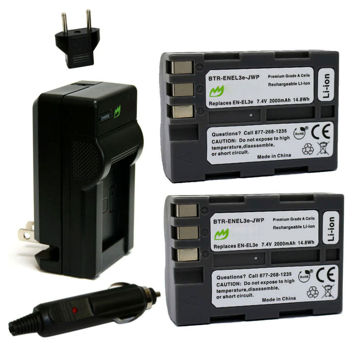 Nikon D90 Battery 2-Pack 2000mAh Charger