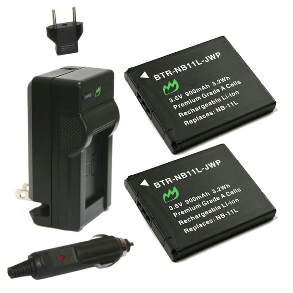 Canon A3400 IS Battery 2-Pack 900mAh Charger