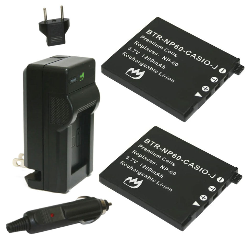 (2-Pack) Casio NP-60 Replacement Battery 1200mAh & Charger ...