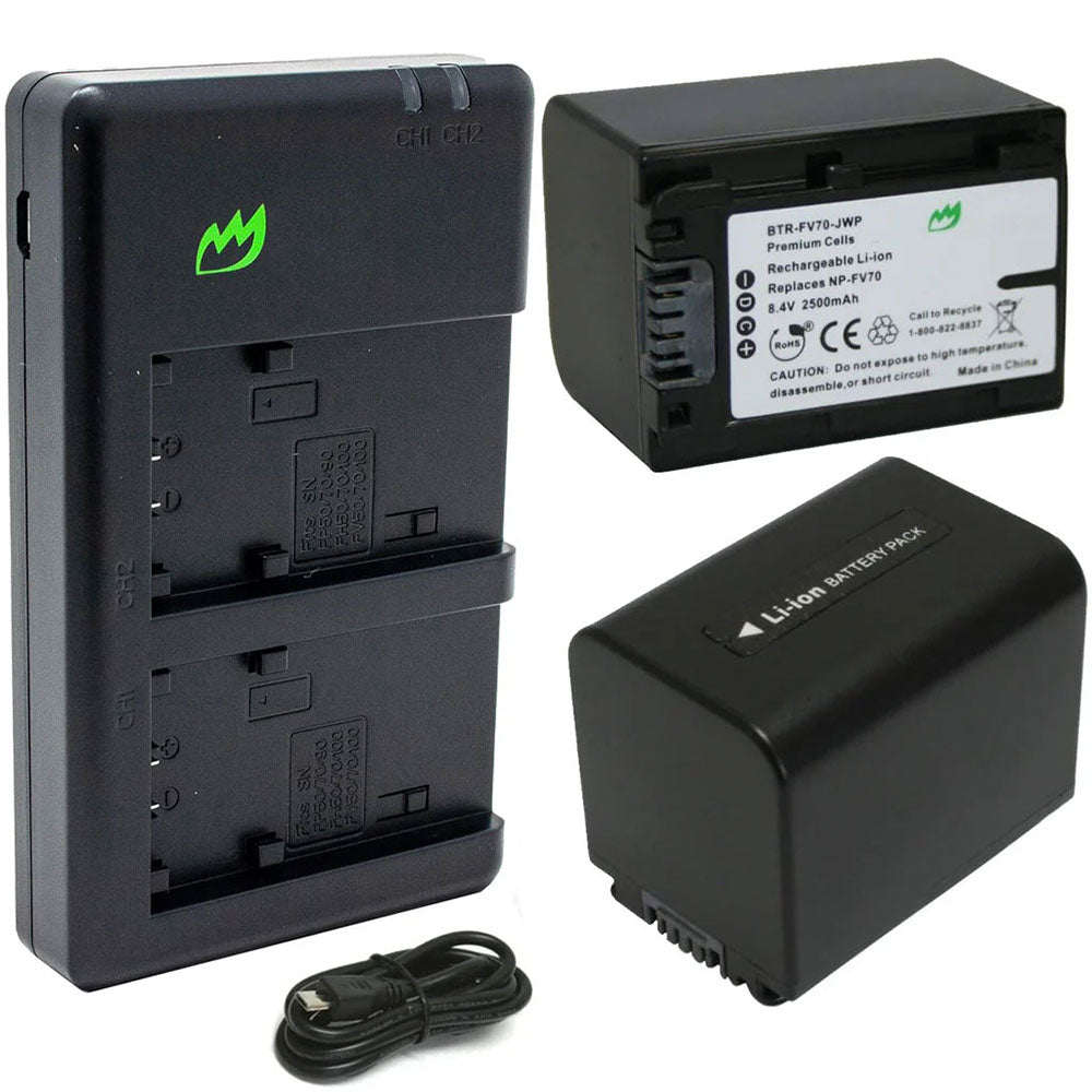 2-Pack) Sony HDR-CX550V Battery 2500mAh & Dual Charger