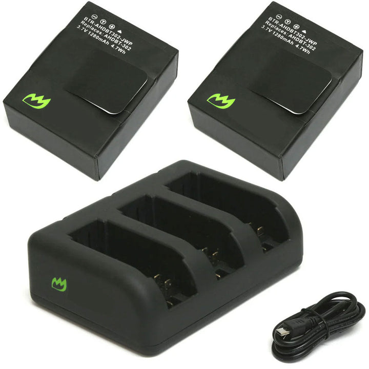 GoPro HD HERO3 Black Battery 2-Pack 1280mAh Triple Charger