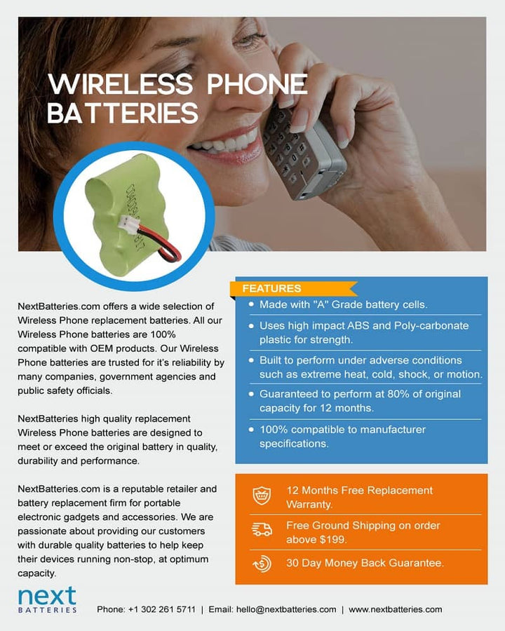 GE 9522A 600mAh Ni-MH Wireless Phone Battery - 4