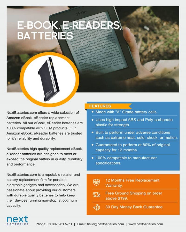 Amazon D01100 750mAh 3.7V eBook, eReader Battery - 4